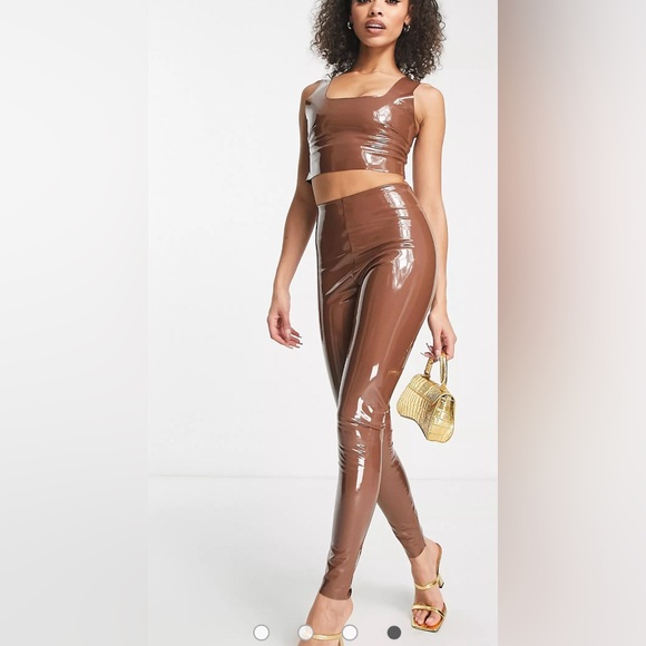 NWOT Commando co-ord faux leather patent perfect control leggings in tan - Picture 4 of 7
